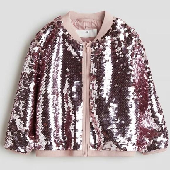 H&M Pink Sequin Bomber Jacket Girls Size 6-7 - Picture 8 of 9